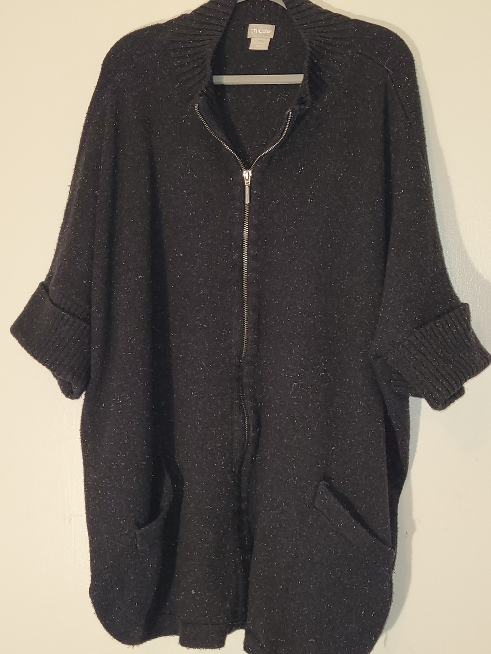 Chico's Black Zippered Knit Cardigan with Pockets